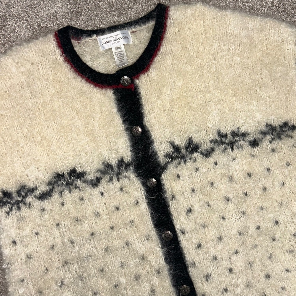 Vintage Jones New York Hand Knit Mohair Wool Blend Cardigan Sweater Women 2X
